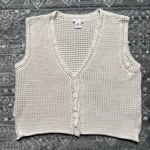 Sincerely Jules Sweater Vest Womens Large Beige Knit Crochet Bohemian Cottage